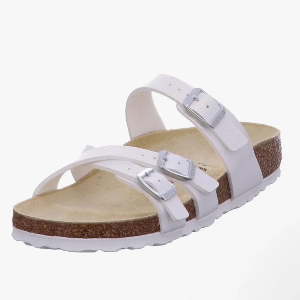BIRKENSTOCK | Franca Iridescent White Snake Python Embossed Sandals, EU 37